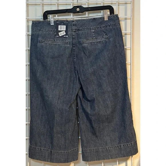 NWT Tommy Hilfiger Double Button Wide Leg Denim Capri Pants Size 10 - Picture 3 of 11